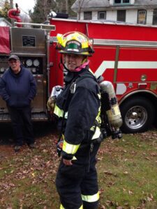 A firefighter with an oxygen tank
